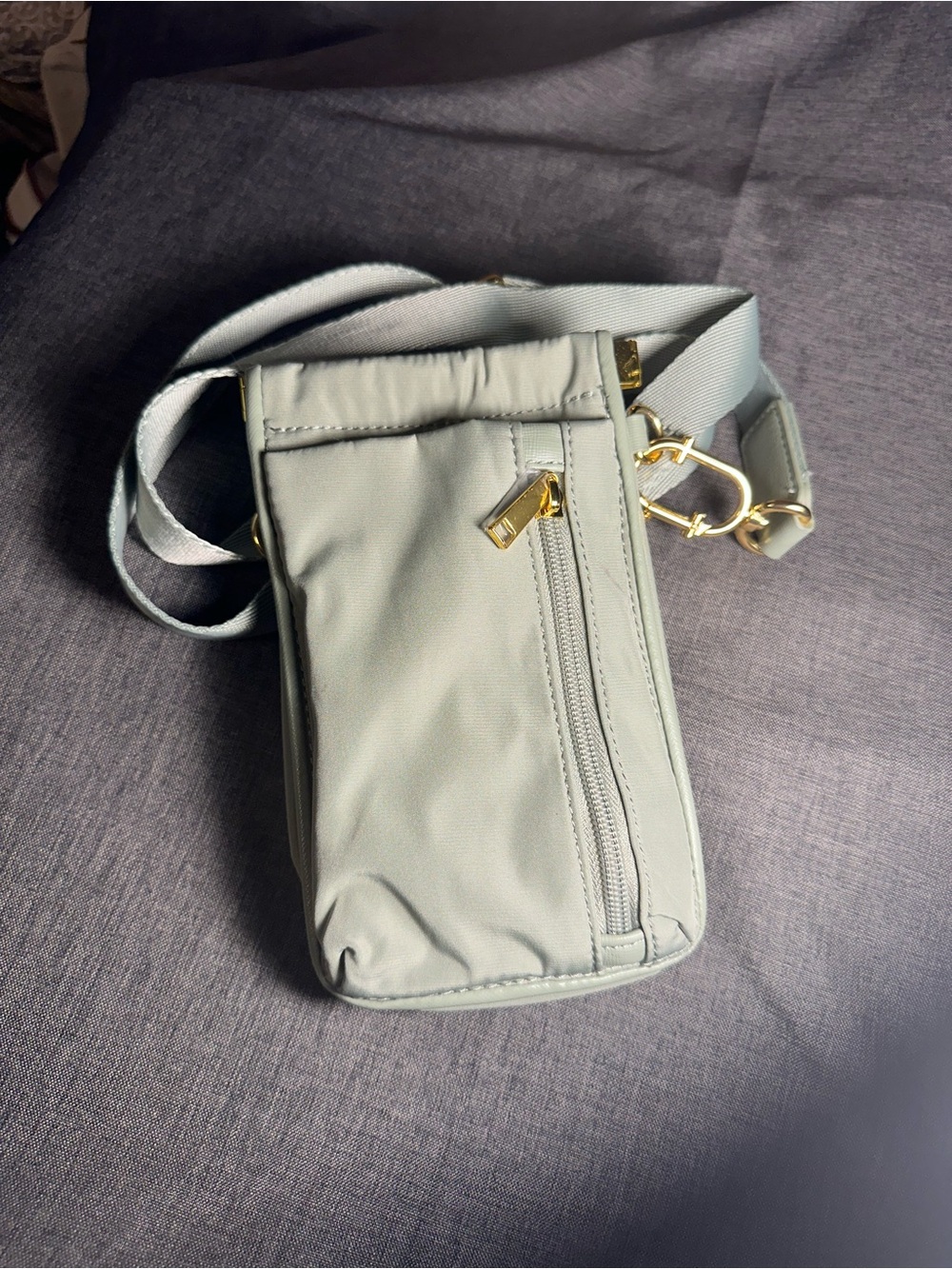 Light Sage Crossbody Phone Pouch with Gold Hardware